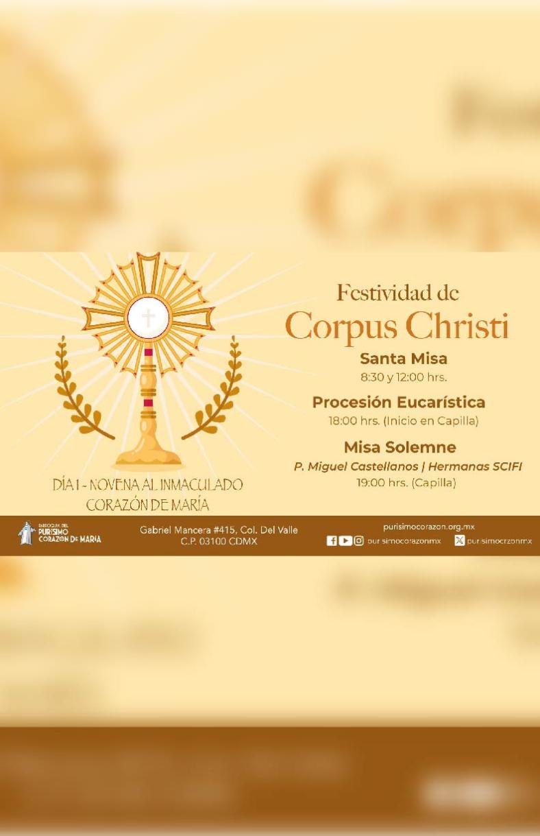 Día 1 - Novena al Inmaculado Corazón de María - Festividad de Corpus Christi