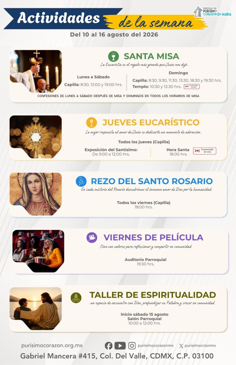 Semana de actividades del 10 al 16 agosto del 2026