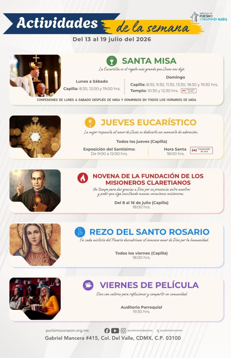 Semana de actividades del 13 al 19 julio del 2026