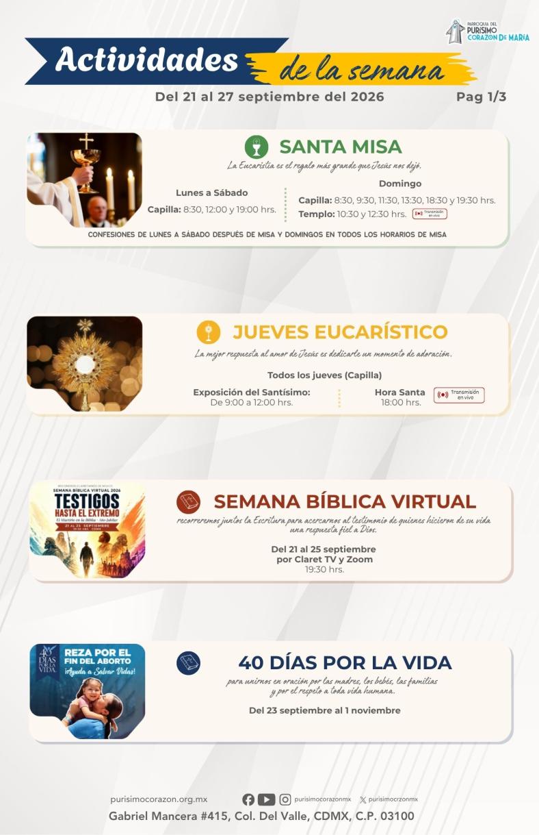 Semana de actividades del 21 al 27 septiembre del 2026 (parte 1)