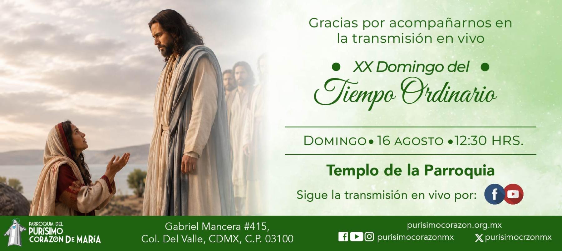 Santa Misa: XX Domingo del Tiempo Ordinario
