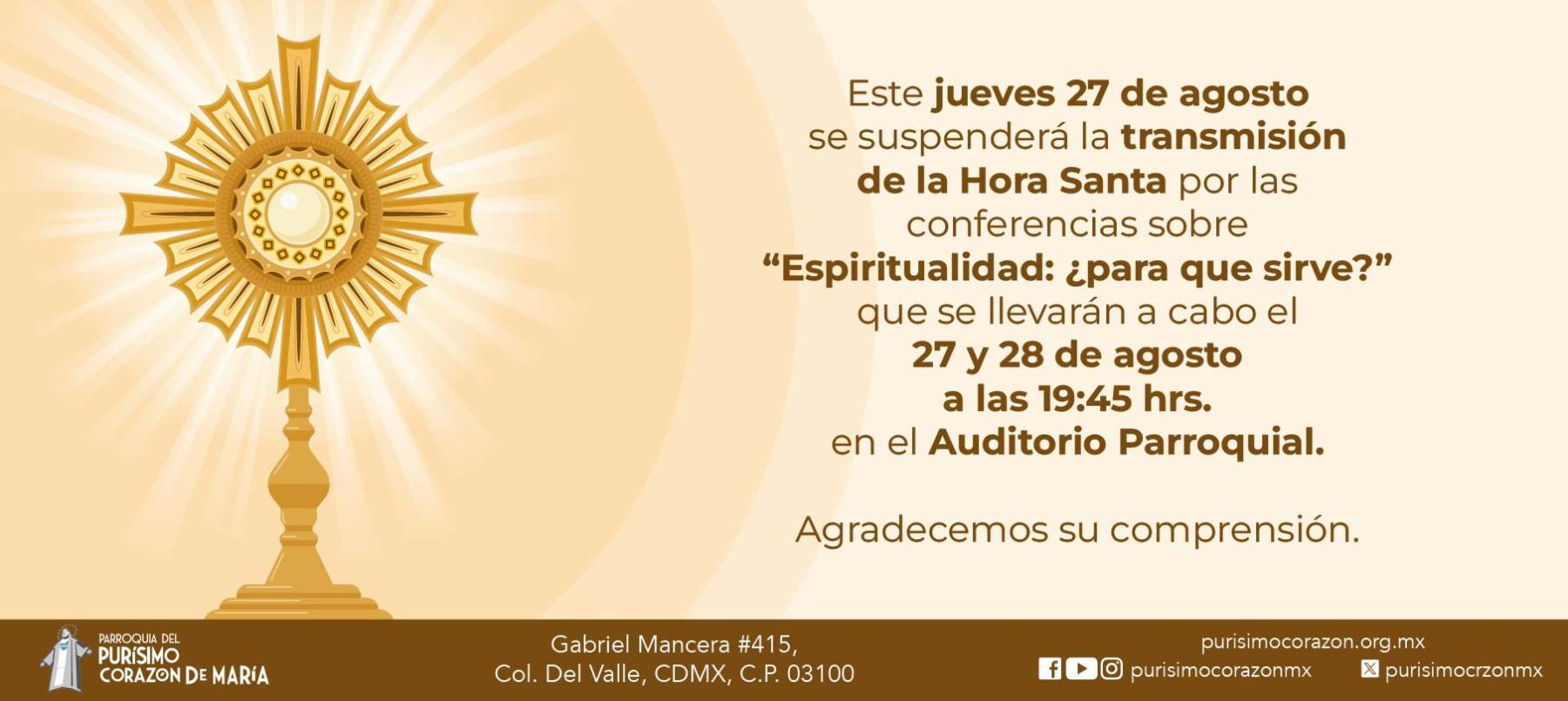Suspensión transmisión Hora Santa 27 agosto 2026 Suspensión transmisión Hora Santa 27 agosto 2026